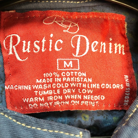 Rustic Denim Distressed Denim Jacket With Woven Leather Shoulder Size M Juniors - Picture 8 of 12